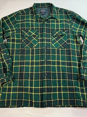 Pendleton Board Shirt Mens L Green Plaid Long Sleeve Wool Button Down Surf